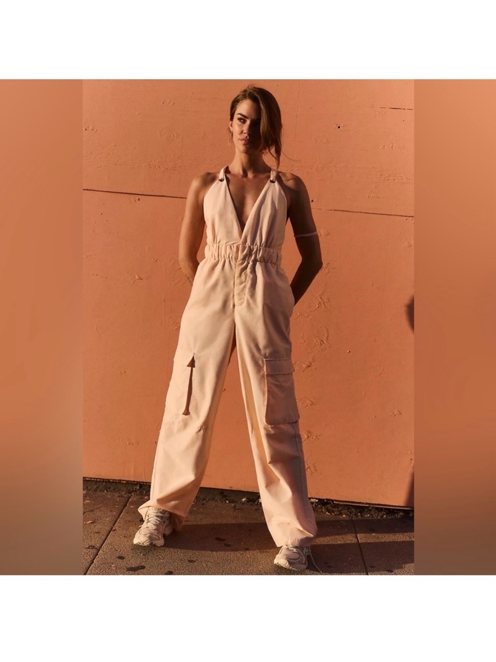 Free People FP Movement Offshore Onesie in light pastel pink peach